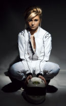 Evangeline model kneeling helmet knees spotlight