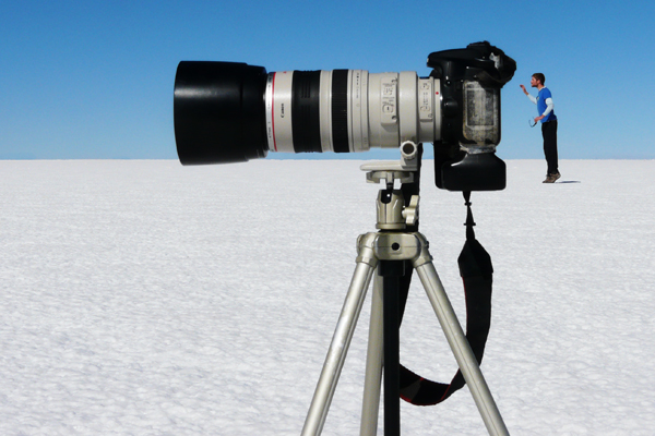 Playing with perspective on the world's largest salt flat: Salar de Uyuni, Bolivia. July 2011. Photo credit: Akash Pett.