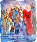 The Lady in Red; Dangerous Gossip Cheltenham
SOLD
original watercolour D.M.Dent

approx 7"x5" framed in a 12"x10" gold fame