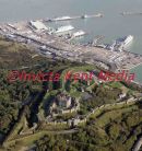 aerial pic of Dover Castle with Dover docks in the background