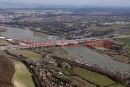 PIC SHOWS: AERIAL VIEW OF THE MEDWAY BRIDGE, KENT, CARRYING EUROSTAR LINE AND M2 MOTORWAY TO THE KENT COAST