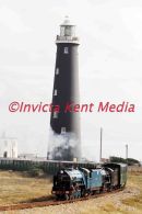 4-6-2 Pacific locomotive Hurricane, Designed by Henry Greenly
Built by Davey Paxman & Co., (16044) in 1927, seen leaving Dungeness station with the Old Lighthouse in the background.