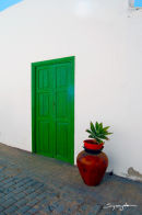 Green door in cool street
