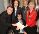 Simon O'Rourke being presented with the Mayoral Award on behalf of Ribble Valley Shopmobility at Blackburn College on the 23rd March 2010 by:The Mayor of Clitheroe Councillor Beverley Jones, her consort Howel Jones, Ian Clinton (Prinicpal of Blackburn College) and Bill Taylor (Chairman of Governers at Blackburn College)