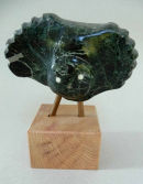 'Owl', serpentine & bone on oak, h.10cm SOLD