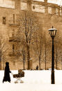 Black lady & pram in sepia
