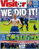 Morecambe's Danny Carlton celebrates his goal at Wembley to secure his team a place in the Football League.