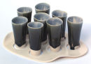 Thrown porcelain shot 'glass' set with tray. 