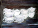 Cups on shelf at Rose Pistola