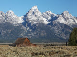 Tetons and Mormon Barn from Gros Ventre Rd. 